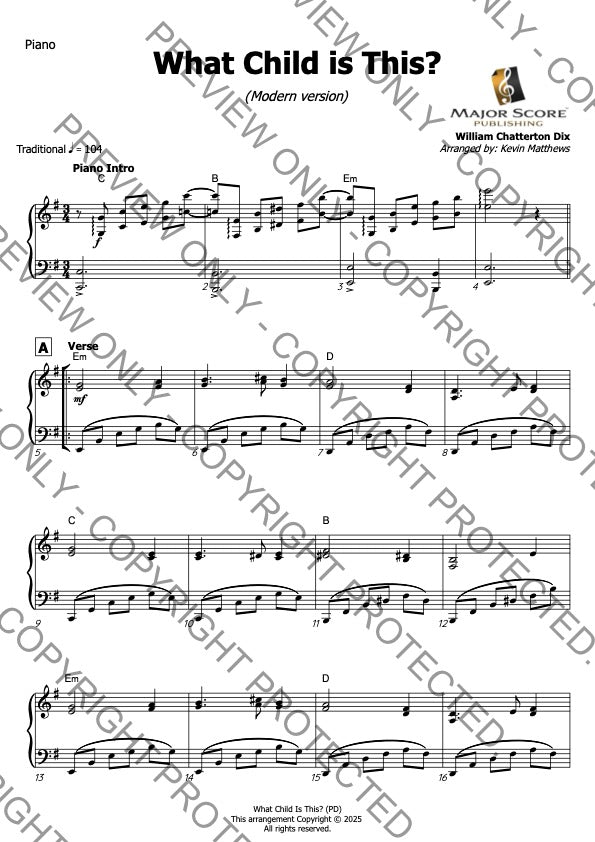 What Child Is This? - Alto sax & Piano (E min)