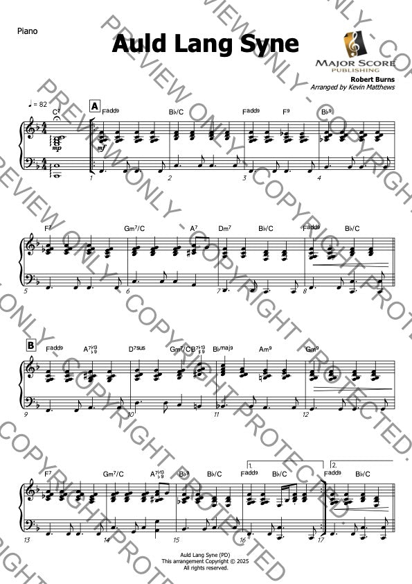 Auld Lang Syne - Tenor Sax & Piano (F)