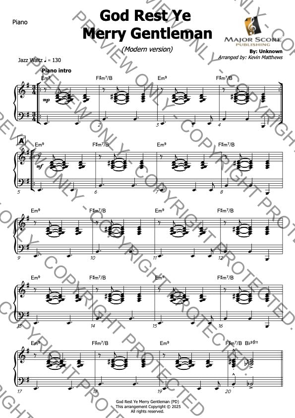 God Rest Ye Merry Gentleman - Alto sax & Piano (G)