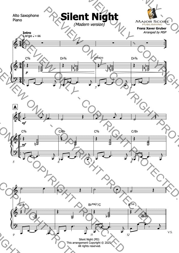Silent Night - Alto Sax & Piano (C)