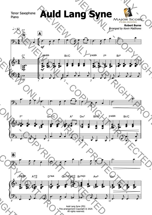 Auld Lang Syne - Tenor Sax & Piano (F)