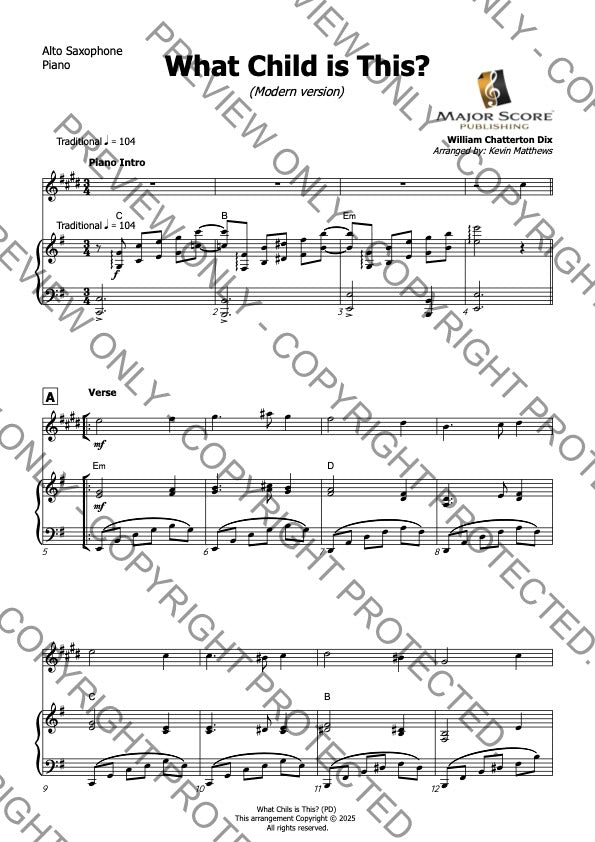 What Child Is This? - Alto sax & Piano (E min)