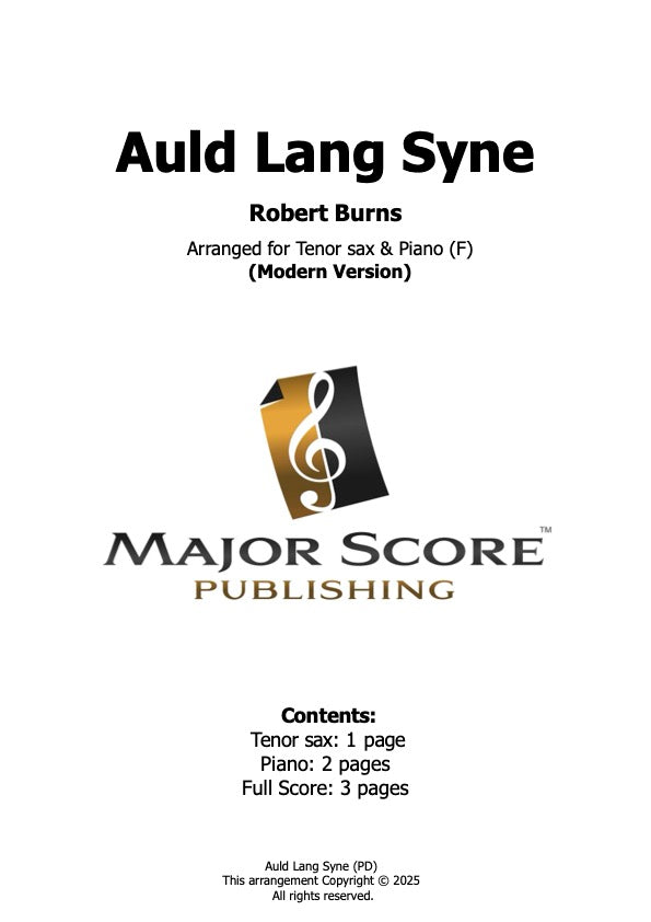 Auld Lang Syne - Tenor Sax & Piano (F)