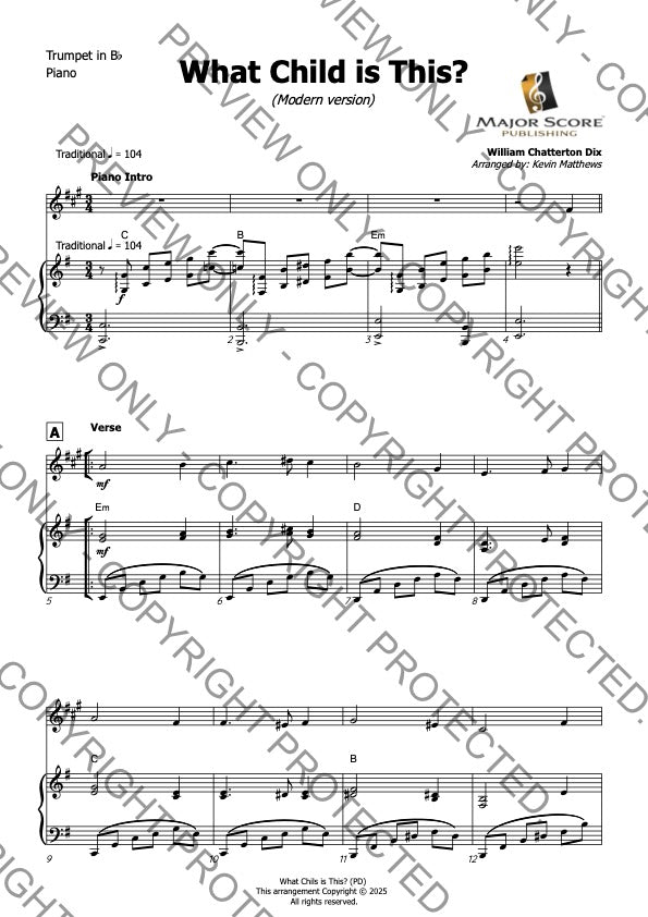 What Child is This? - Bb Trumpet & Piano (E min)