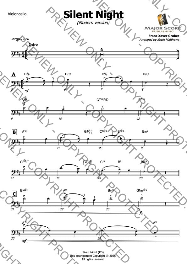Silent Night - Cello & Piano (D)