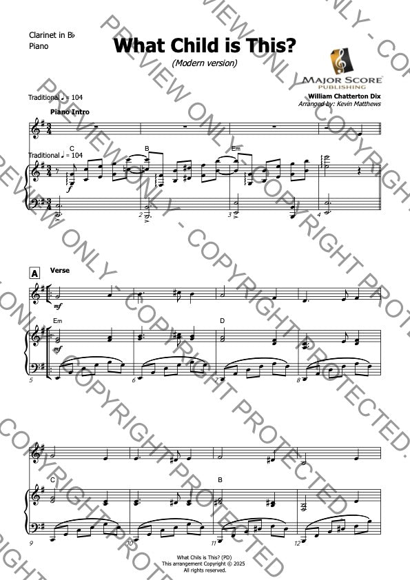 What Child Is This? - Bb Clarinet & Piano (E min)