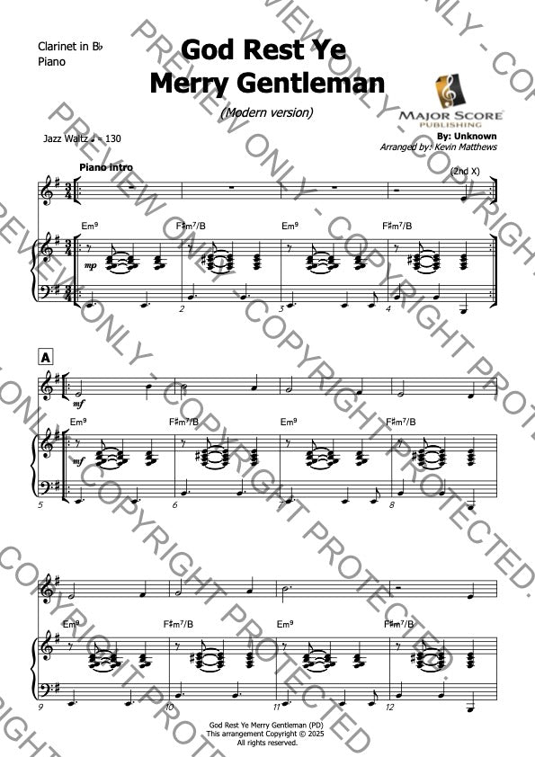 God Rest Ye Merry Gentleman - Bb Clarinet & Piano (G)