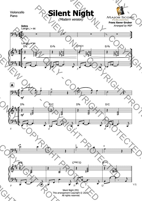 Silent Night - Cello & Piano (D)