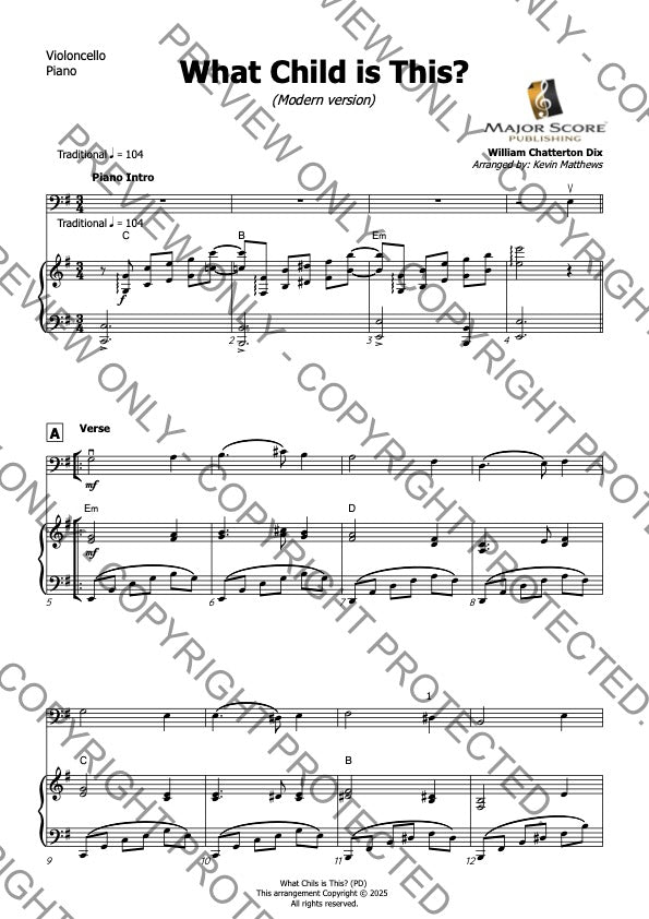 What Child Is This? - Cello & Piano (E min)