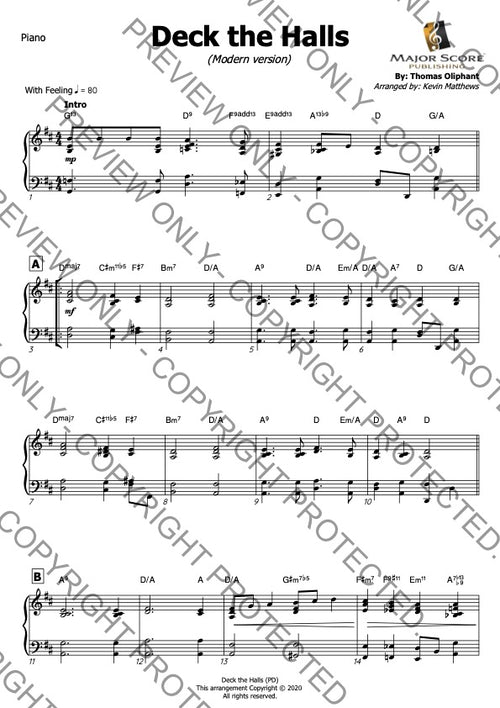 Deck the Halls - Cello & Piano (D)