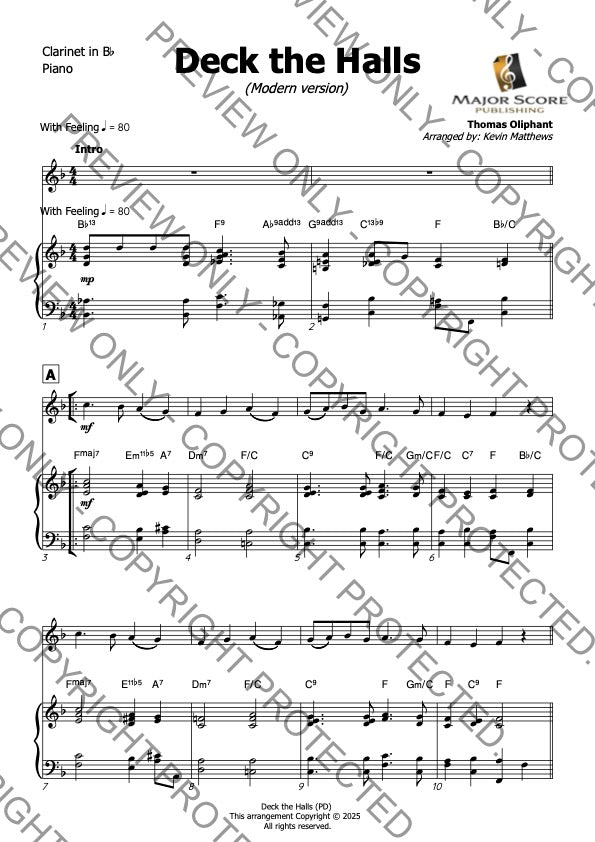 Deck the Halls - Clarinet in Bb & Piano (F)