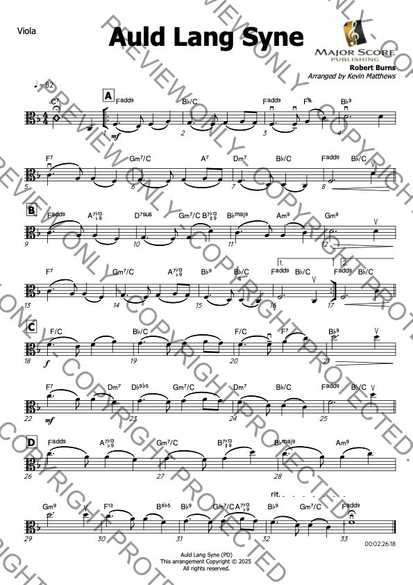 Auld Lang Syne - Viola & Piano (F)