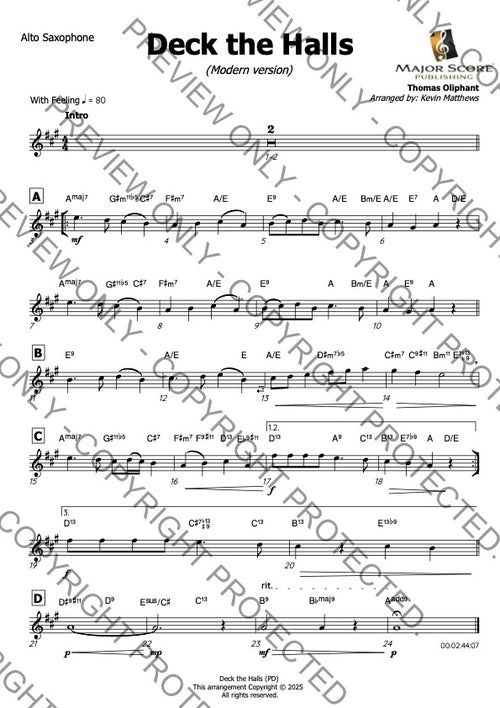 Deck the Halls - Alto sax & Piano (C)
