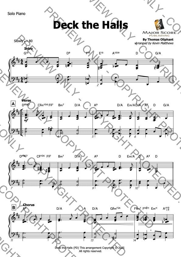 Deck the Halls - Solo Piano (D)