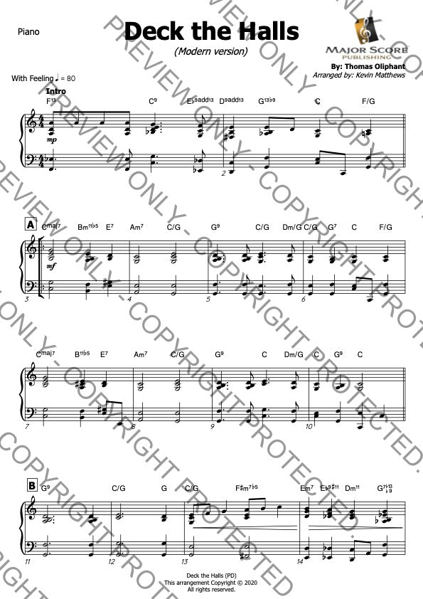 Deck the Halls - Alto sax & Piano (C)