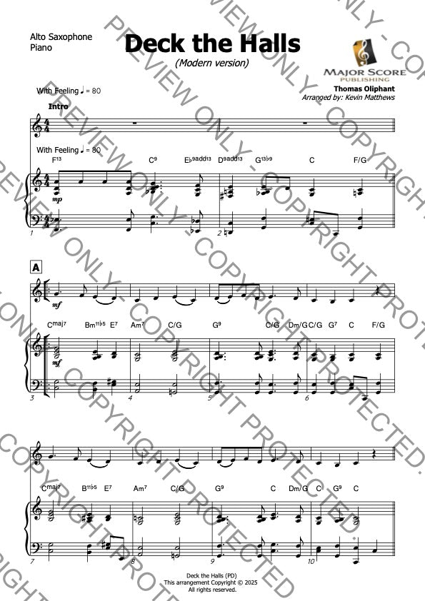 Deck the Halls - Alto sax & Piano (C)