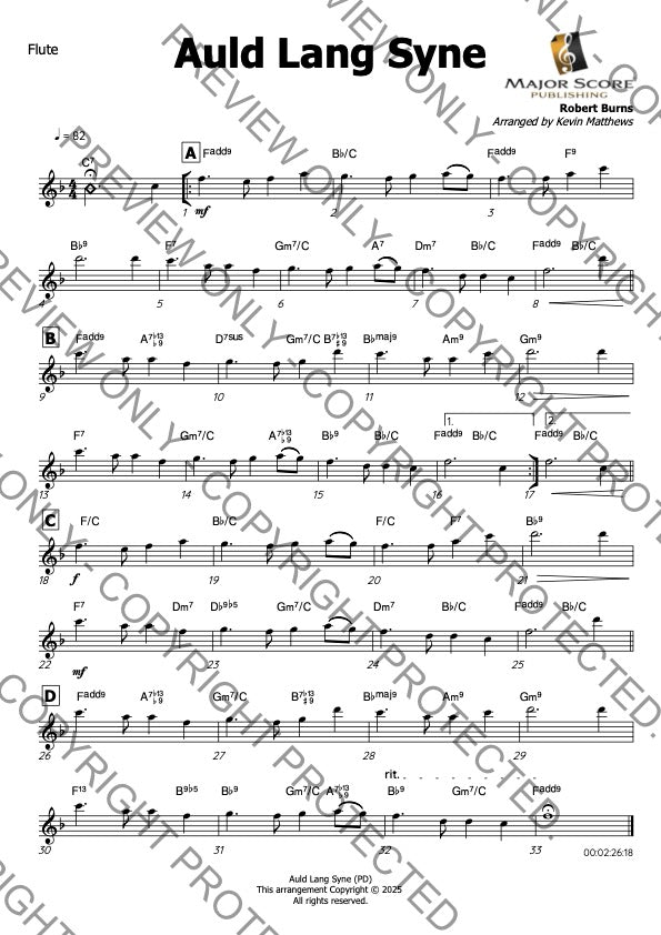 Auld Lang Syne - Flute & Piano (F)