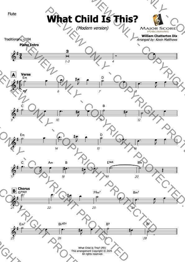 What Child Is This? - Flute & Piano (E min)