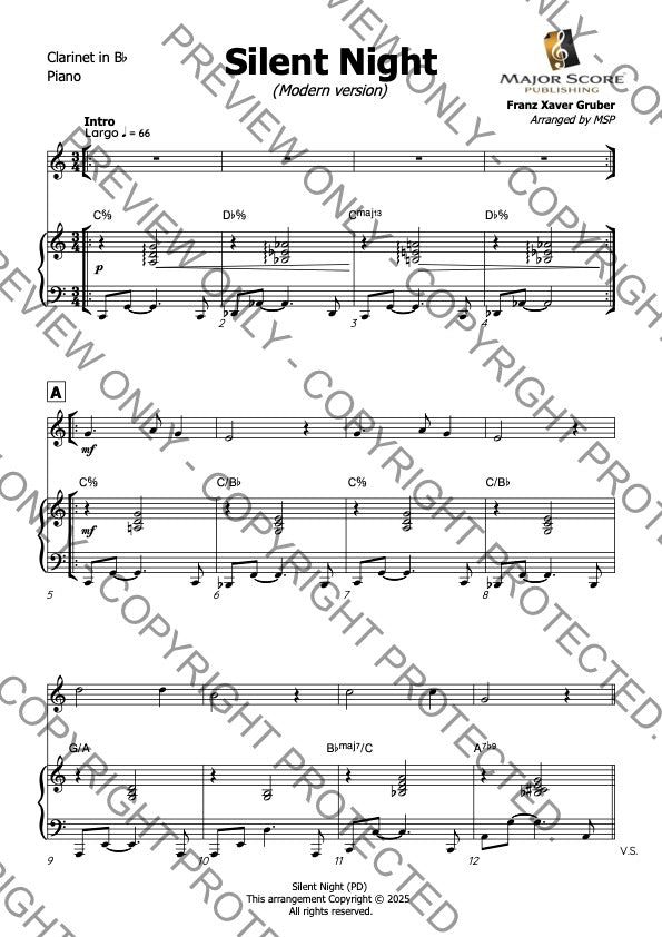 Silent Night - Clarinet in Bb & Piano (C)