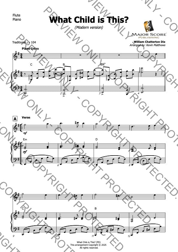 What Child Is This? - Flute & Piano (E min)