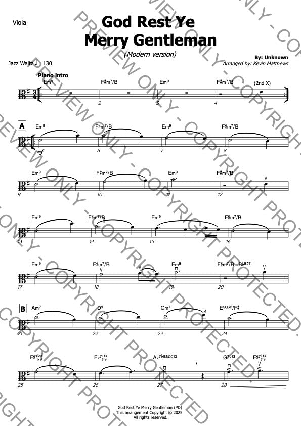 God Rest Ye Merry Gentleman - Viola & Piano (E min)
