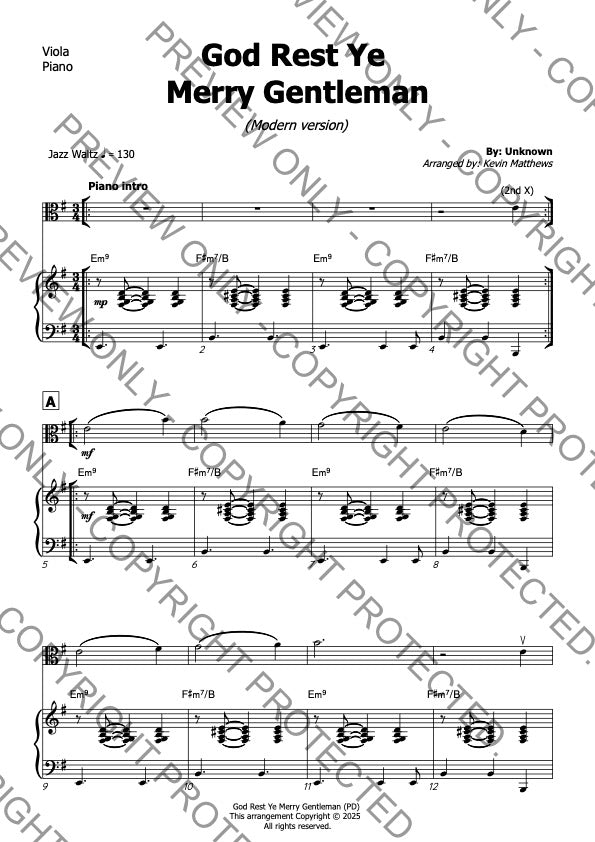God Rest Ye Merry Gentleman - Viola & Piano (E min)