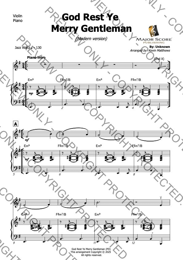 God Rest Ye Merry Gentleman - Violin & Piano (E min)