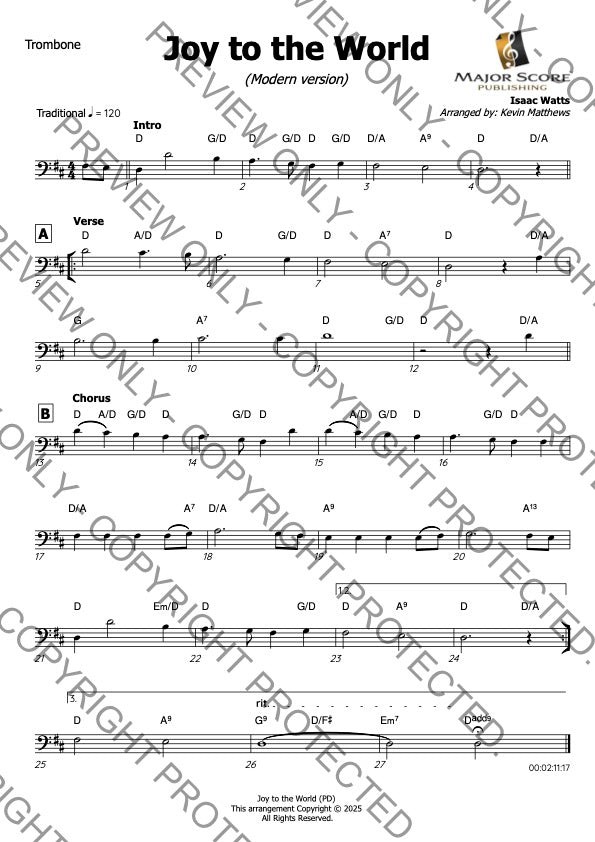 Joy to the World - Trombone & Piano (D)