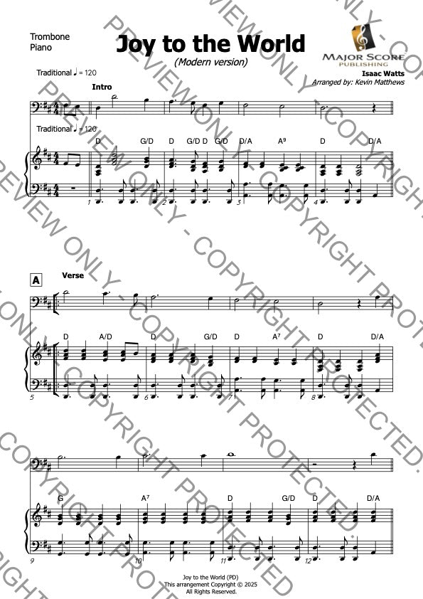Joy to the World - Trombone & Piano (D)