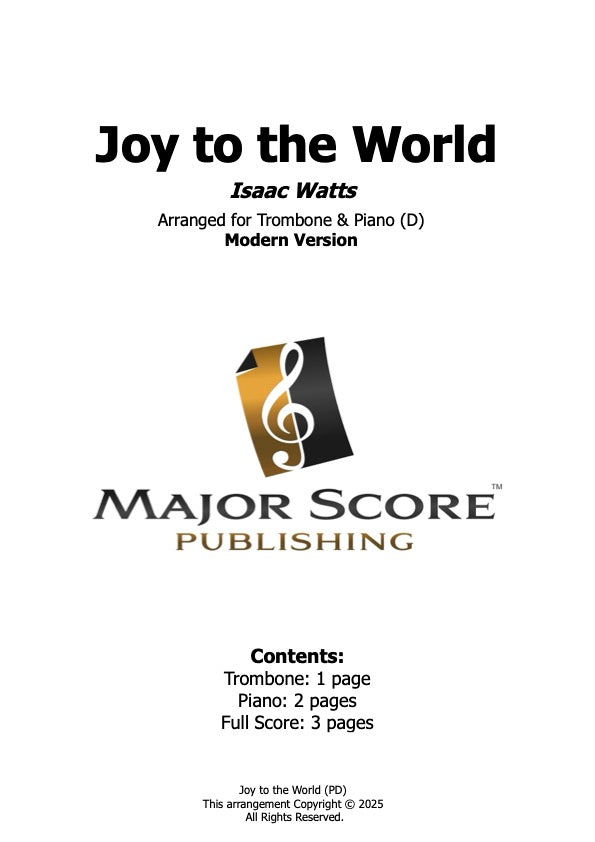 Joy to the World - Trombone & Piano (D)