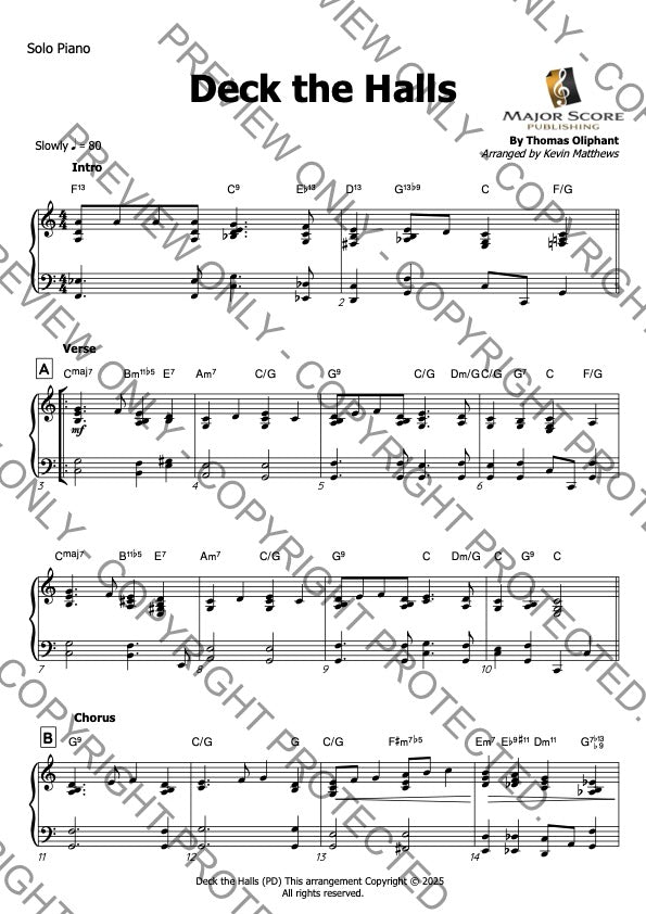 Deck the Halls - Solo Piano (C)