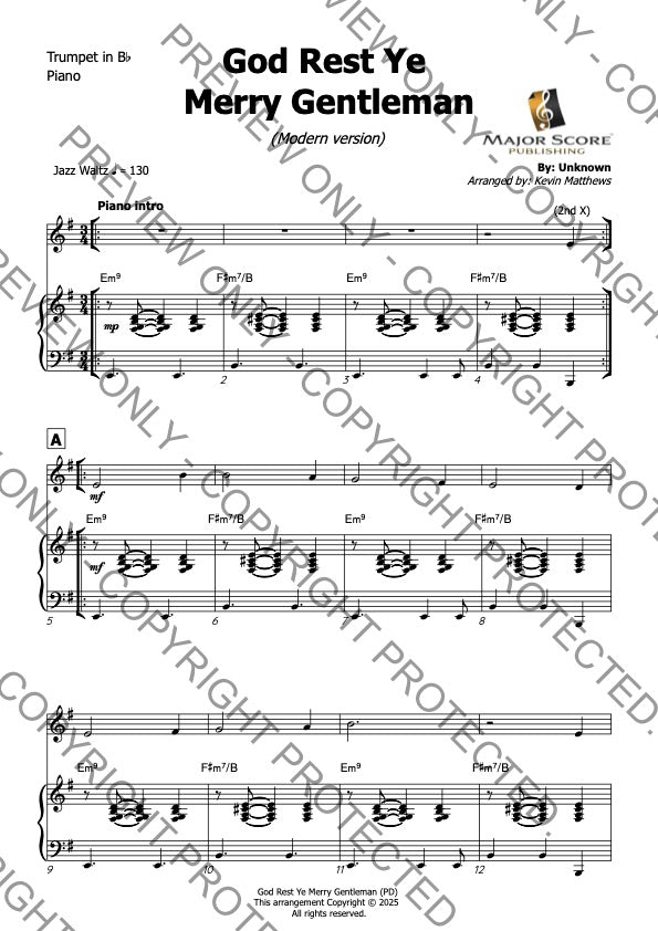 God Rest Ye Merry Gentleman - Bb Trumpet & Piano (G)