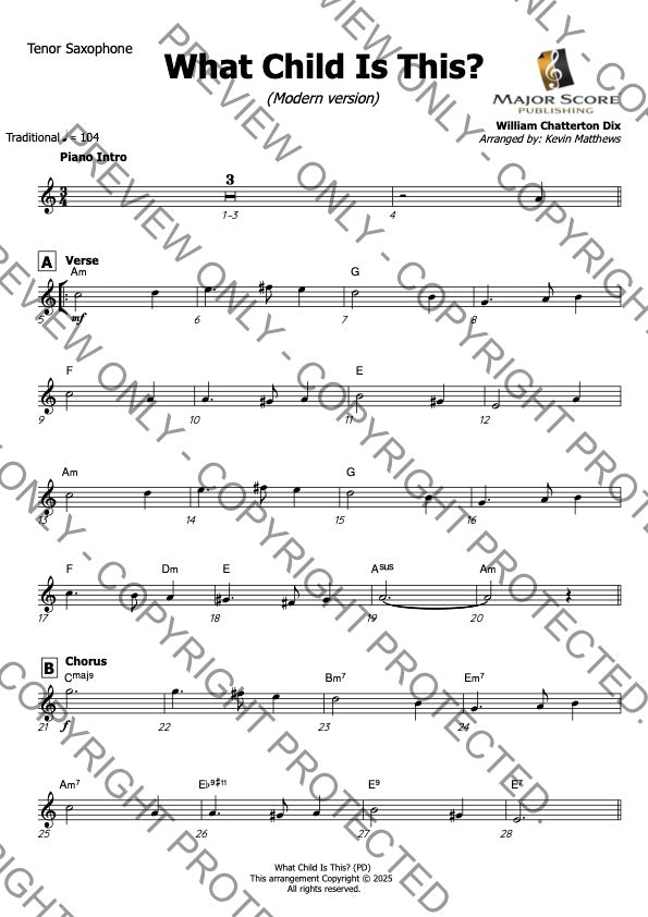 What Child Is This? - Tenor Sax & Piano (G min)