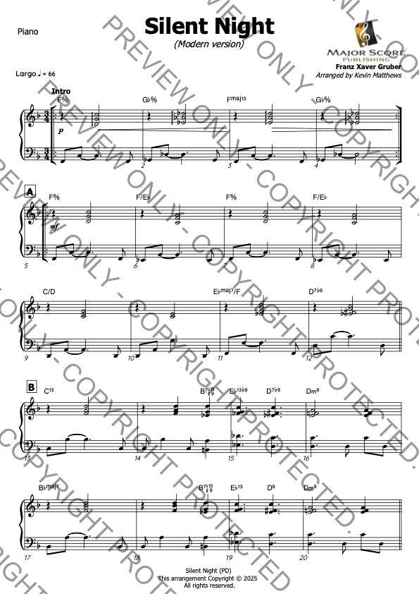 Silent Night - Tenor Sax & Piano (F)