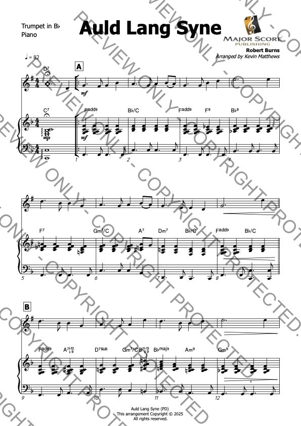 Auld Lang Syne - Bb Trumpet & Piano (F)