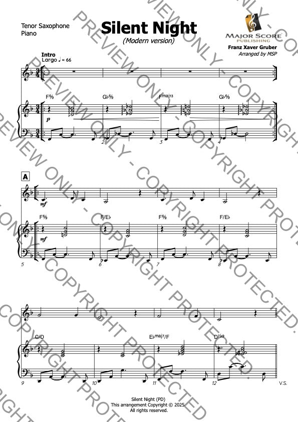 Silent Night - Tenor Sax & Piano (F)
