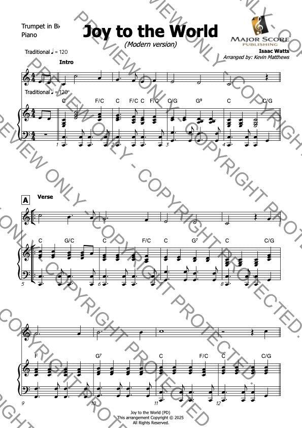 Joy to the World - Trumpet in Bb & Piano (C)