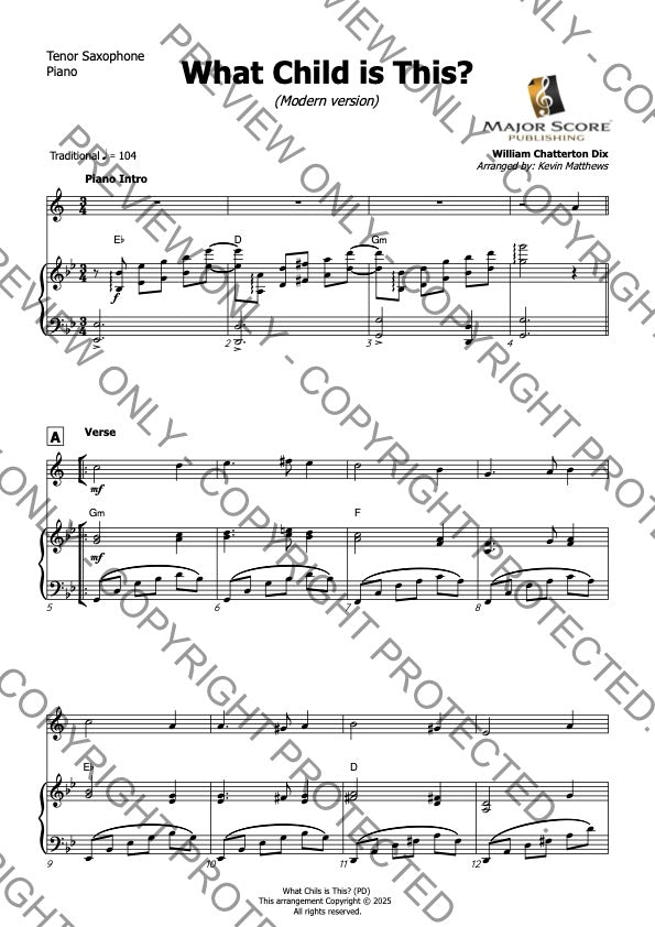 What Child Is This? - Tenor Sax & Piano (G min)