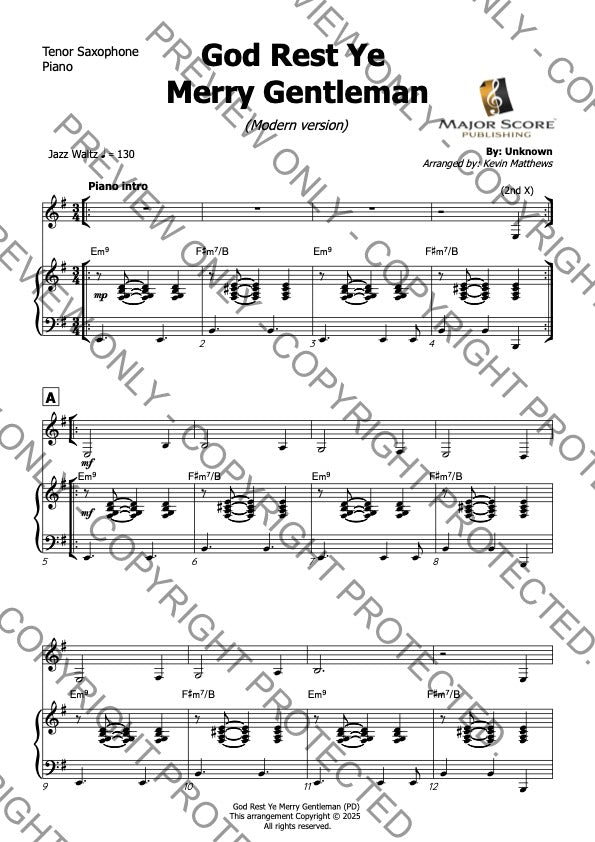 God Rest Ye Merry Gentleman - Tenor sax & Piano (G)