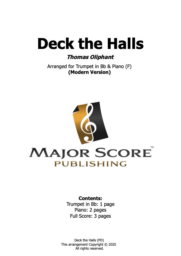 Deck the Halls - Trumpet in Bb & Piano (F)