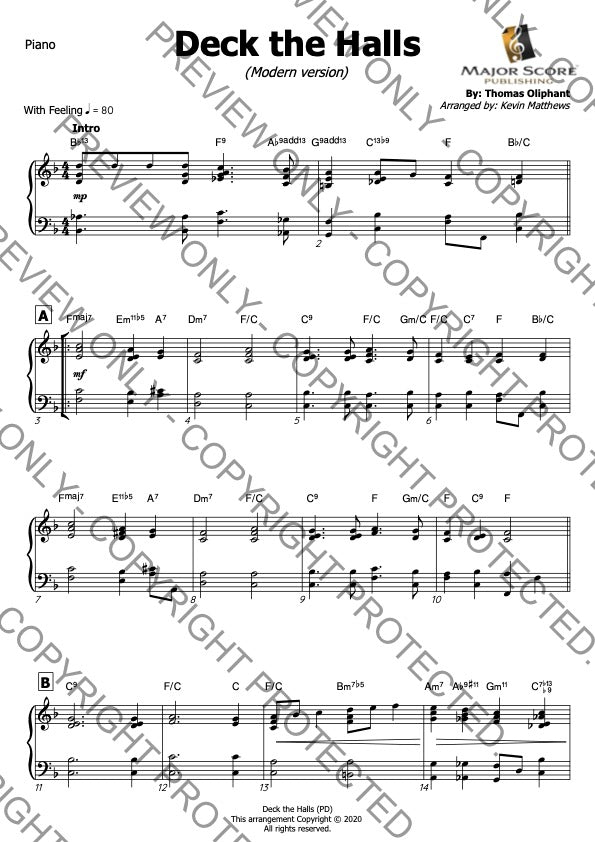 Deck the Halls - Trumpet in Bb & Piano (F)