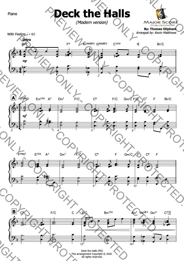 Deck the Halls - Tenor sax & Piano (F)