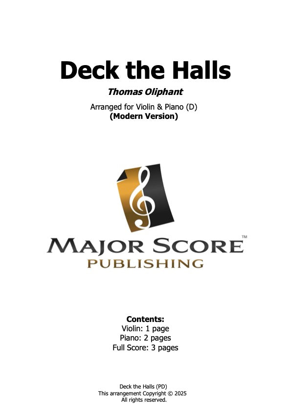 Deck the Halls - Violin & Piano (D)