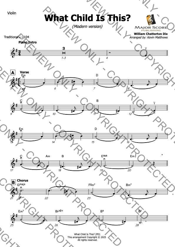 What Child Is This? - Violin & Piano (E min)