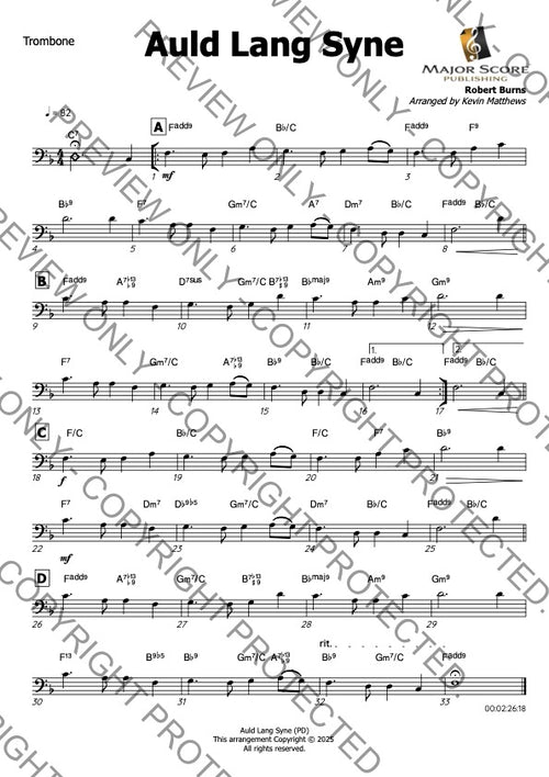 Auld Lang Syne - Trombone & Piano (F)