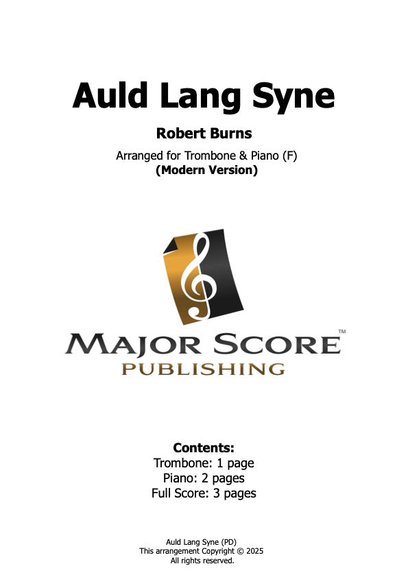 Auld Lang Syne - Trombone & Piano (F)